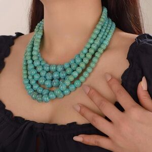 NEW Elegant Turquoise Color Beaded Necklace and Earrings Set